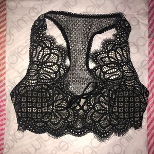 Victoria’s Secret Dream Angels Lace Up Top Bralette Black Lace Small